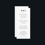 Meny för Modern Black and White Multi Course Bröll<br><div class="desc">En enkel och modern smala-middag på anpassadet i klassiskt svartvitt. Med ett fet serif-monogram med två brev och smal datumtext plus mjuka grått-gitterlinjer längst bak i ge kan du använda bord eller ställe för att ge en nyans.</div>