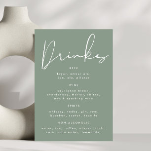 Meny för Modern Elegant Sage Grönt White Bröllop D Bordsnummer