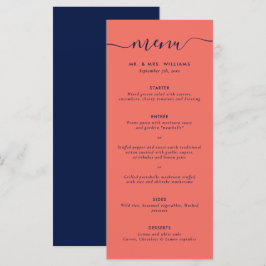 Meny för Modern Navy Blue and Coral Bröllop