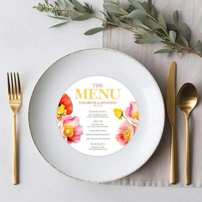 Meny för Modern Peach Rosa Orange Poppies Bröllop (Skapare uppladdad)