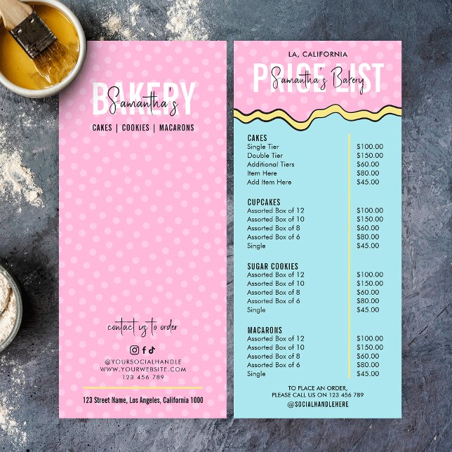 Meny för Modern Retro Colorful Pastry Chef Bakery (Trendy and chic pastry chef pricing menu in pastel colors and comic style background)