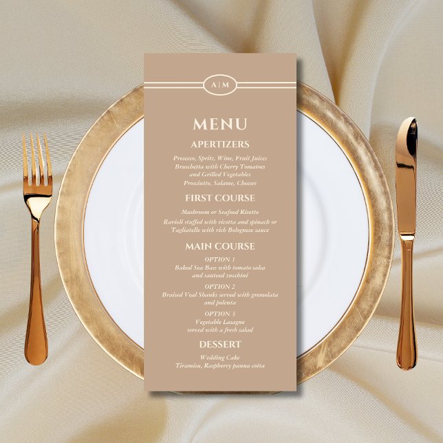 Meny för Monogram Modern Cream Taupe Bröllop (Skapare uppladdad)