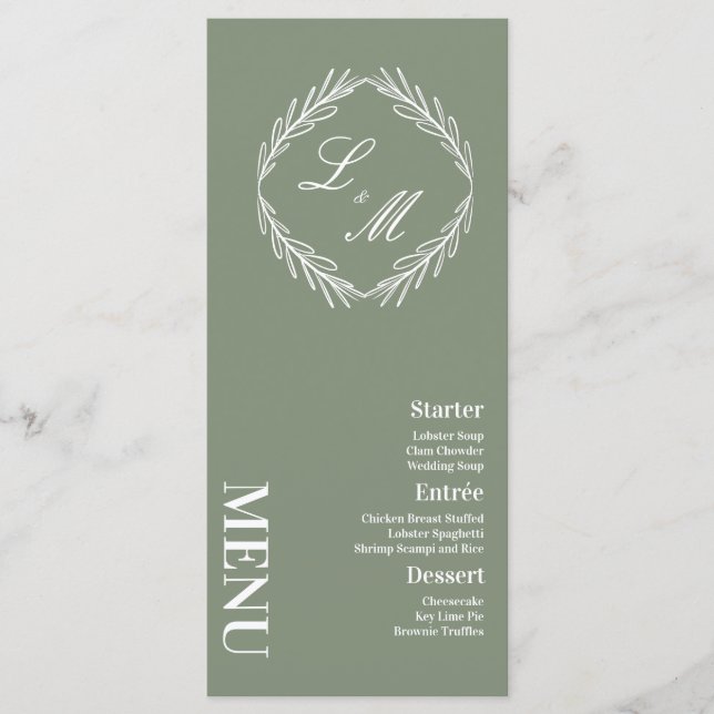 Meny för Monogrammed Elegant Gren Bröllop (Framsida)
