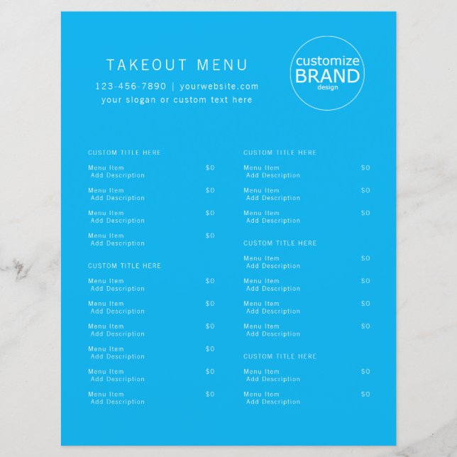Meny för Restaurang - Catering - blå Logotyp för O (Framsida)