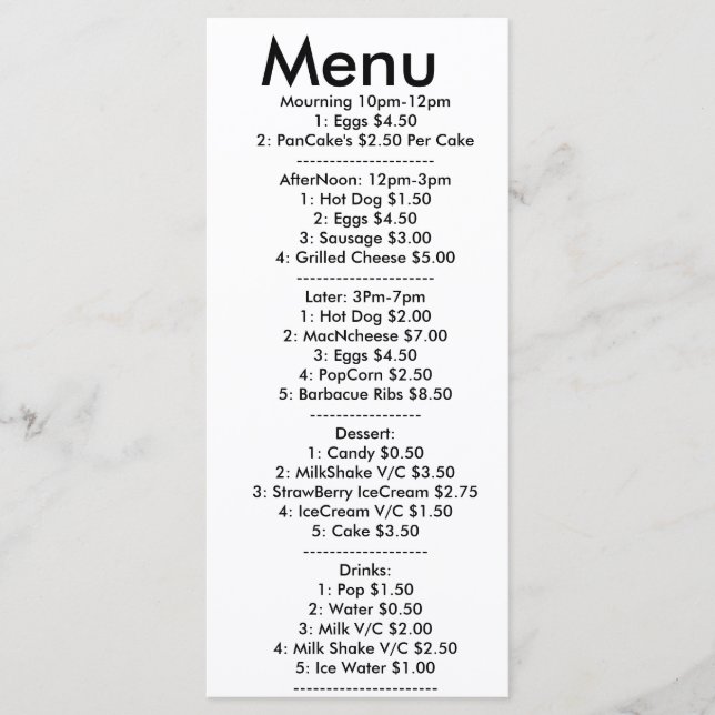 Meny för resturant (Framsida)