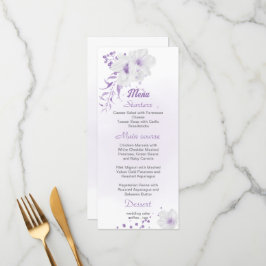 meny för romantisk och vit lila blommigt bröllop