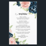 Meny för  Rosa Navy Blue Blommigt Elegant bröllop<br><div class="desc">Menyn Rustic blommigt bröllop med elegant vattenfärg målade blommor i  rosa och marinblått.  rosa ros gör denna meny underbar för ett vår bröllop och marinblått ro gör det underbart för ett fallbröllop. Dessa billigt bröllop-menyer trycks på lakan av papper för ett budgetvänligt alternativ.</div>
