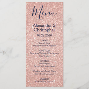 Meny för rosa ros Guld-flottan Blue Glitter Bröllo