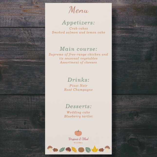 Meny för Rustic & Fall Wedding (Fall Wedding Menu - Front)