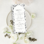 Meny för Svartvit Blommigt - hålcirkelbåge Bröllop<br><div class="desc">Elegant Antique Black & White Blommigt Toile Arch Bröllop Menu. Klicka på "anpassa ytterligare" om du vill justera layouten.</div>