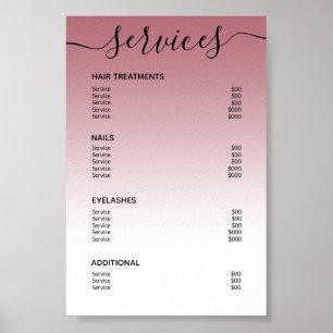 Meny för tjänsten för Pris lista över  Rosa i ro G Poster