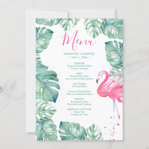 Meny för Tropical Rosa Flamingo Watercolor Lövs Inbjudningar