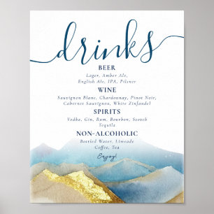 Meny för vattenfärgsgulfmarkbergen Bröllop Drinks Poster
