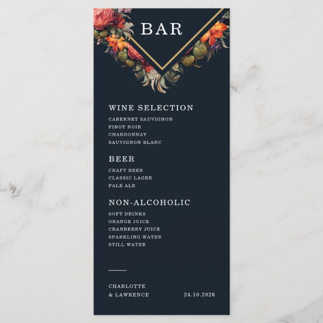 Meny har en vacker vintage blomsterstil  (Framsida)