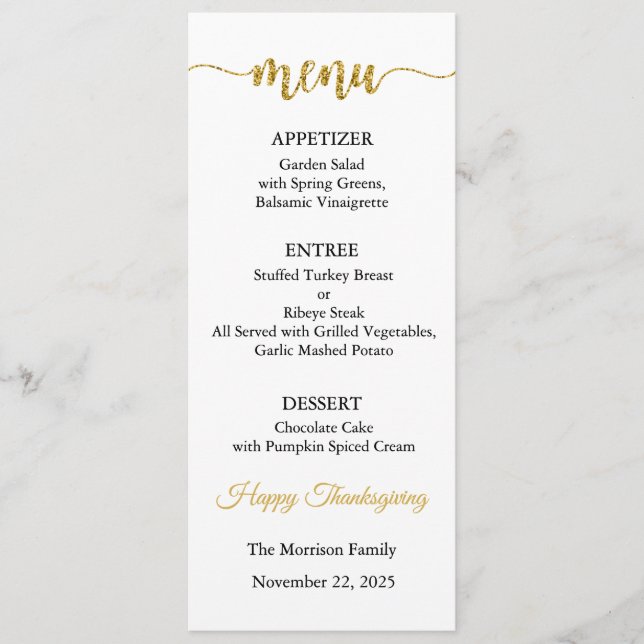 Meny Kort, Thanksgiving Meny, Middag, Lunch Inbjudningar (Framsida)