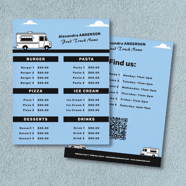 Meny Lastbil och Pris listrutfällare (Food Truck Menu & Price List Flyer)