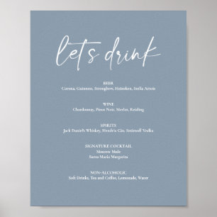 Meny med minimal Dusty Blue Modern Bröllop Drink P Poster