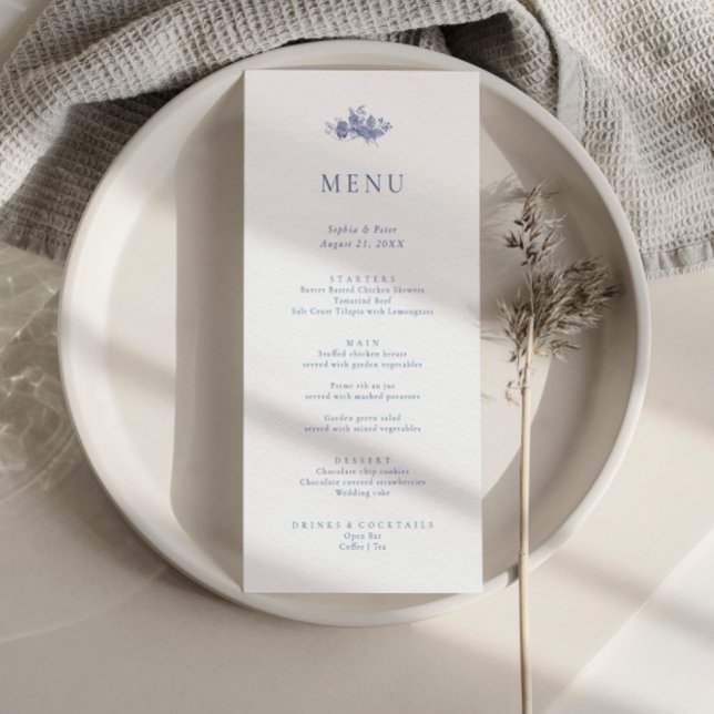 Meny med minimal Elegant Fransk blå Flora (Skapare uppladdad)