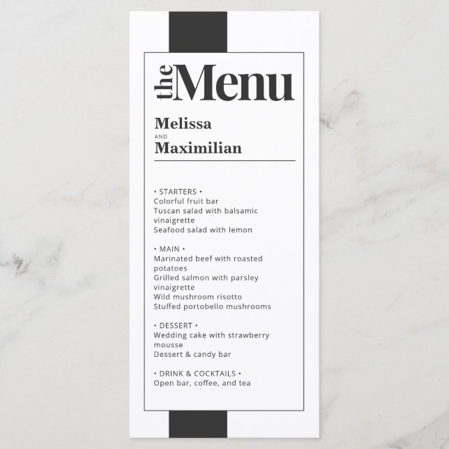 Meny med minimal svartvitt fet elegant bröllop (Framsida)