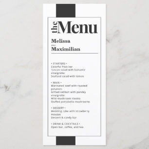 Meny med minimal svartvitt fet elegant bröllop