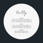 Meny med minimalistisk enkel gäst Namn Bröllop-run<br><div class="desc">Lägg till din gäst-namn och menyinformation. Du kan helt anpassa dig till kostym när du behöver >> färg,  teckensnittet färg/stil och och tecknet färg kan ändras till kostym som du vill. © Gorjo Designs. Gade åt dig via Zazzle-plattformen.</div>