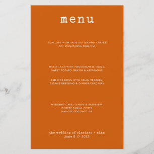 Meny med Modern minimal bränd Orange Bröllop