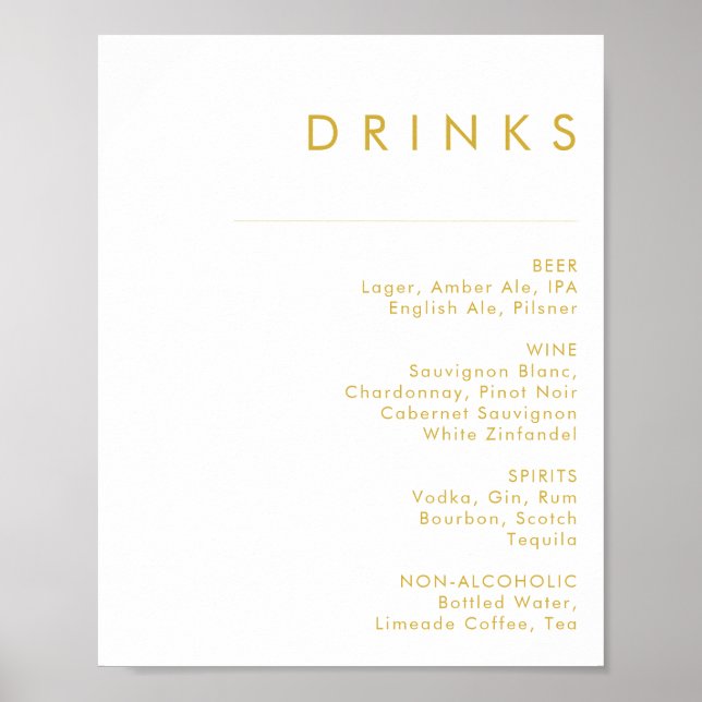 Meny med Modern minimalistisk Guld-tecknet Bröllop Poster (Framsidan)