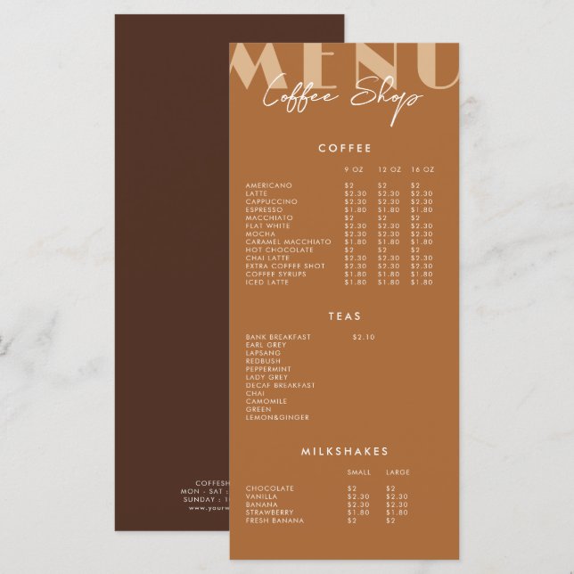 Meny med modern Minimalistisk kaffeshoppare (Fram/baksida)