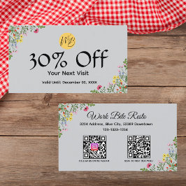 Meny med WildblomModern Restaurant Qr-kod och Rabattkort