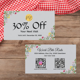 Meny med WildblomModern Restaurant Qr-kod och Rabattkort