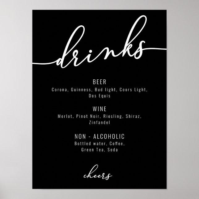 Meny Modern Black and White Party Drink Poster (Framsidan)