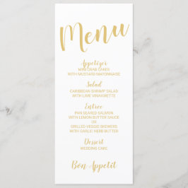 Meny Modern Script White och Guld Bröllop