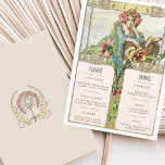 Meny- och ritkort för vintage Bröllop Inbjudningar<br><div class="desc">Öka din bröllopsmottagning med det här krävande Vintage Art nouveau Bröllop Menu och Drinks Card. Framsidan har en fantastisk illustration av en tänksam kvinna som är försedd med blommor, omgiven av smala motiv för blommigten i mjuka pasteller av grönt, blått och rosa. I baksidan visas en symbol för blommigt av...</div>