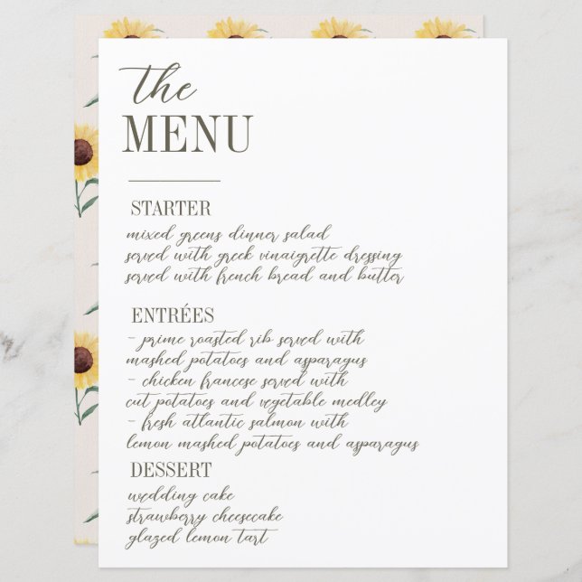 Meny Retro Pastel Färg Daisy Bröllop (Fram/baksida)