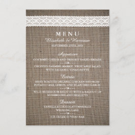 Meny Rustic Burlap & Vintage White Snöre Bröllop
