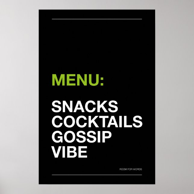 MENY: SNACKS – Rolig köksaffisch Poster (Framsidan)