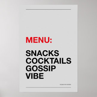 MENY: SNACKS – Rolig köksaffisch Poster