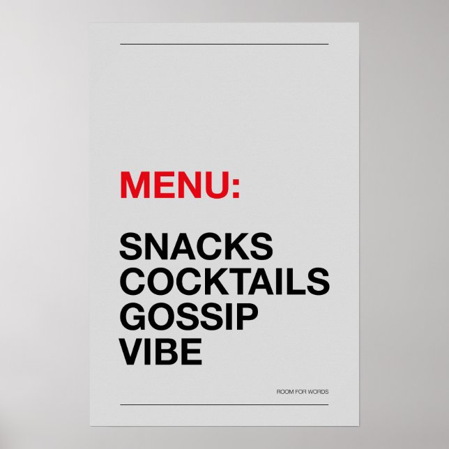 MENY: SNACKS – Rolig köksaffisch Poster (Framsidan)