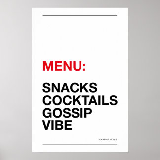MENY: SNACKS – Roligt köksaffisch Poster