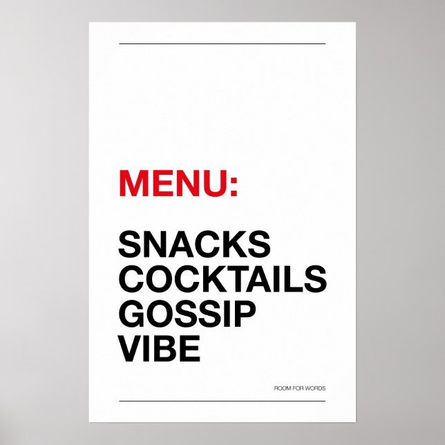 MENY: SNACKS – Roligt köksaffisch Poster (Framsidan)
