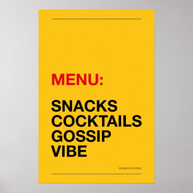 MENY: SNACKS – Roligt köksaffisch Poster (Framsidan)