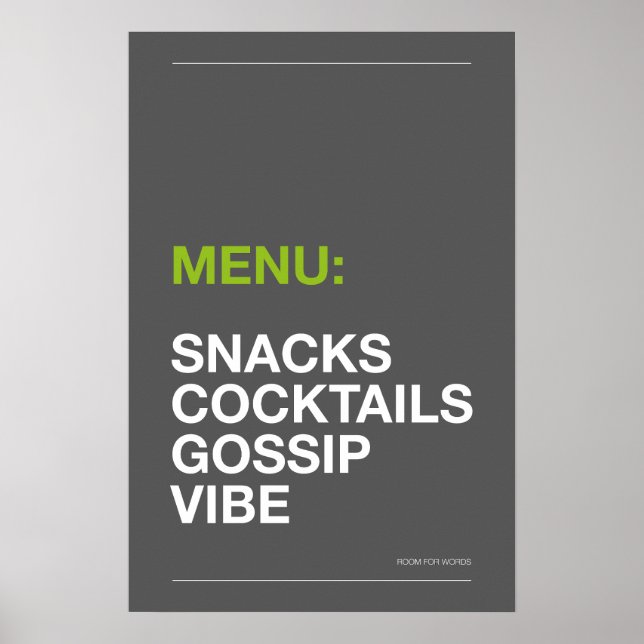 MENY: SNACKS – Roligt köksaffisch Poster (Framsidan)