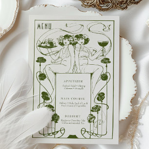 Meny Vintage MUTET Sage Grönt Art nouveau Inbjudningar