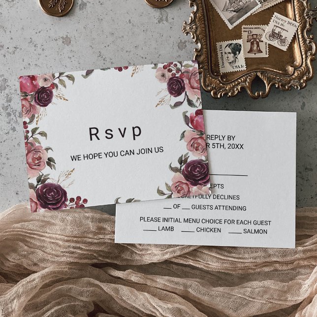Menyalternativ för elegant Burgundy-Blommigten som OSA Kort (Skapare uppladdad)