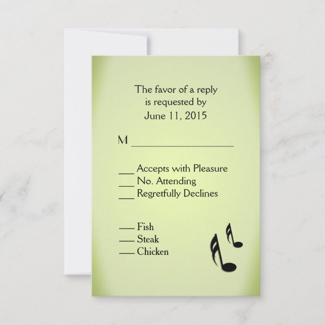 Menyalternativ för Musiktema Grönt Bröllop OSA Kort (Framsida)