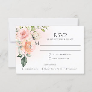 Menyalternativet Peach Rosa Vit ros Menu Choice OS OSA Kort