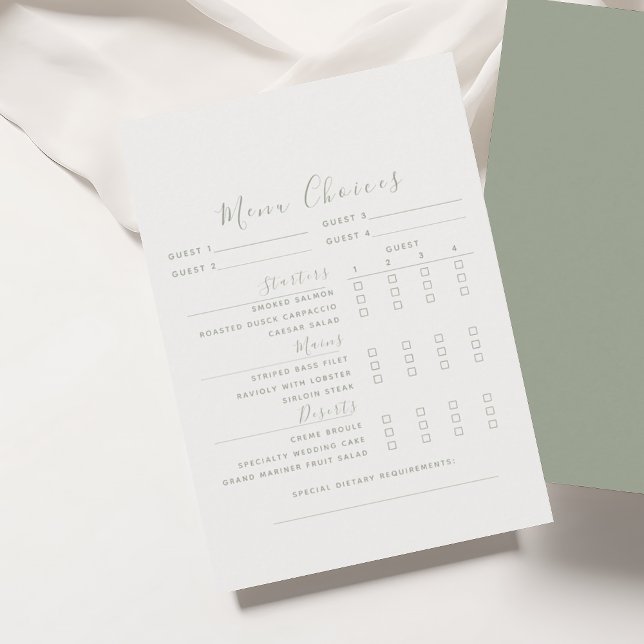 Menyalternativkort för Sage Grönt Bröllop Tilläggskort (Skapare uppladdad)