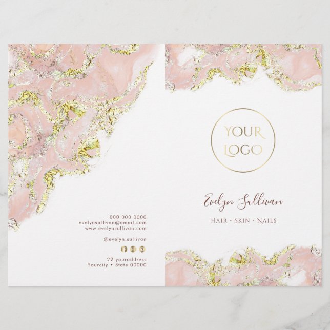 Menybroschyr för rosa marbling-designtjänster (Framsida)