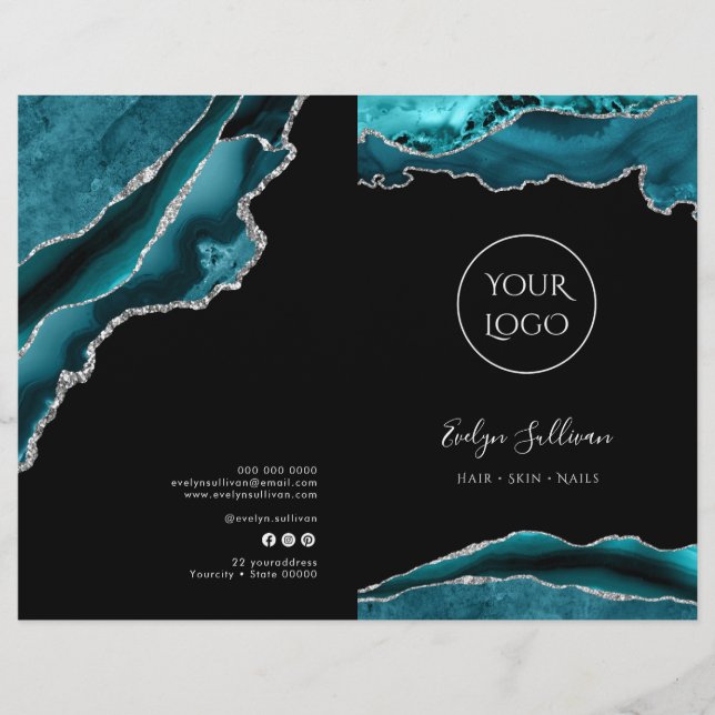 Menybroschyr för teal- och silver-agate-tjänster (Framsida)