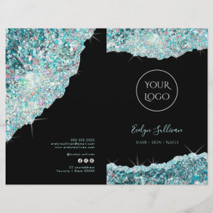 Menybroschyr för tjänsten Faux teal glitter